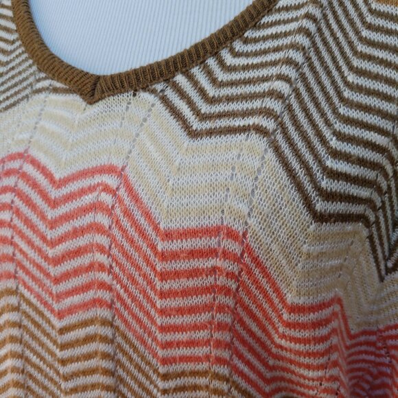 Forever 21 Multicolor Chevron Dolman Knit Blouse Brown Red Tan Open-Knit - Picture 7 of 12